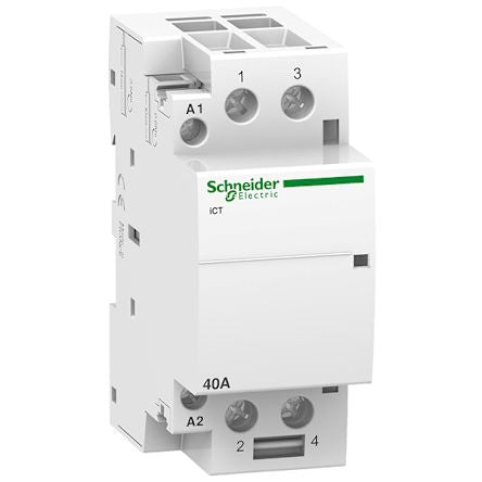 Schneider Electric Acti9 iCT Contactor, 220-240 V ac Coil, 2-Pole, 40 A, 1.6 W, 2NO, 250 V ac [A9C20642]; 212-211