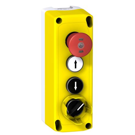 Schneider Electric Slow Break Push Button Control Station, Polycarbonate, 4 Cutouts, Black, Red, White [XALFK4001]; 212-306