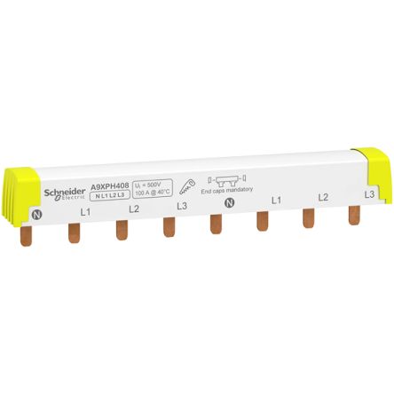 Schneider Electric Acti9 3 Phase Busbar, 415V ac, 18mm Pitch [A9XPH408]; 212-353