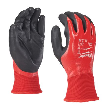 Milwaukee Fully Dip Cut Black/Red Polyester Oil Resistant Work Gloves, Size S, Nitrile Coating [4932493223]; 212-422