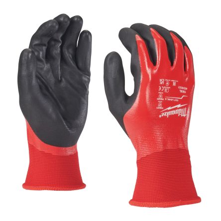 Milwaukee Fully Dip Cut Black/Red Polyester Oil Resistant Work Gloves, Size 10, XL, Nitrile Coating [4932493226]; 212-426