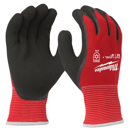 Milwaukee Winter Cut Black/Red Glass Fibre, HPPE Cut Resistant Work Gloves, Size 7, S, Latex Coating [4932479705]; 212-451