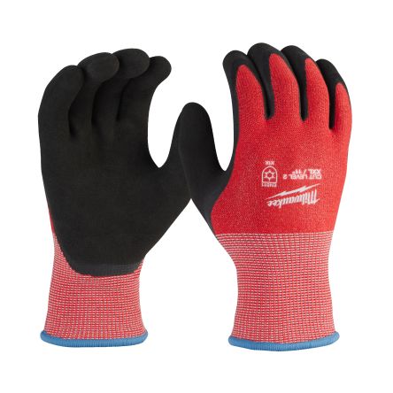 Milwaukee Winter Cut Black/Red Glass Fibre, HPPE Cut Resistant Work Gloves, Size 8, M, Latex Coating [4932480607]; 212-459