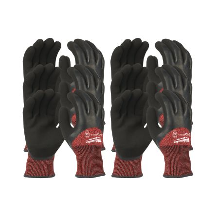 Milwaukee Winter Cut Black/Red Glass Fibre, HPPE Cut Resistant Work Gloves, Size 9, L, Latex Coating [4932471611]; 212-467