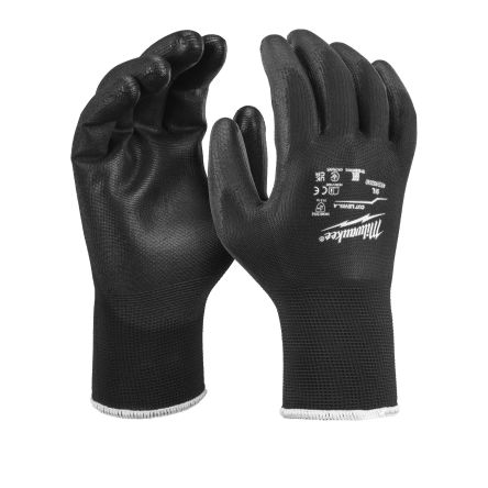 Milwaukee General Black Polyester Breathable Work Gloves, Size 8, M, Polyurethane Coating [4932493239]; 212-490