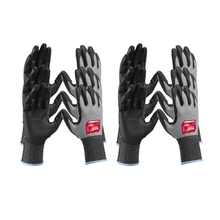 Milwaukee HI Dex Black, Grey Glass Fiber, HPPE, Nitrile, Nylon, Polyester, Spandex Cut Resistant Work Gloves, Size 10, [4932480509]; 212-524