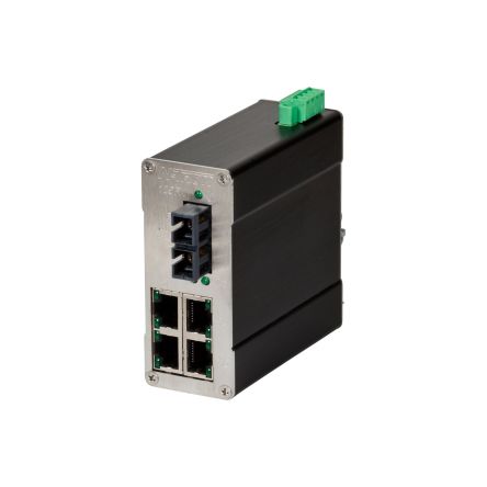 N-Tron 105FX Series DIN Rail Mount Ethernet Switch, 4 RJ45 Ports, 10/100Mbit/s Transmission, 10 → 30V dc [105FX-SC]; 212-529