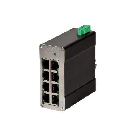 N-Tron 108TX Series DIN Rail Mount Ethernet Switch, 8 RJ45 Ports, 10/100Mbit/s Transmission, 10 → 30V dc [108TX-MDR]; 212-530