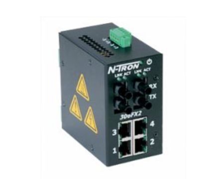 N-Tron FX2 Series DIN Rail Mount Ethernet Switch, 4 RJ45 Ports, 10/100Mbit/s Transmission, 10 → 30V dc [306FX2-ST]; 212-532