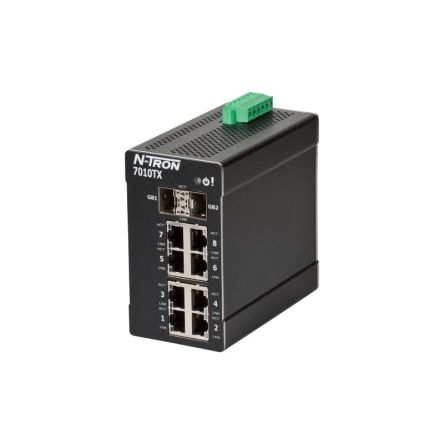 N-Tron TX Series DIN Rail Mount Ethernet Switch, 8 RJ45 Ports, 10/100Mbit/s Transmission, 10 → 49V dc [7010TX]; 212-538