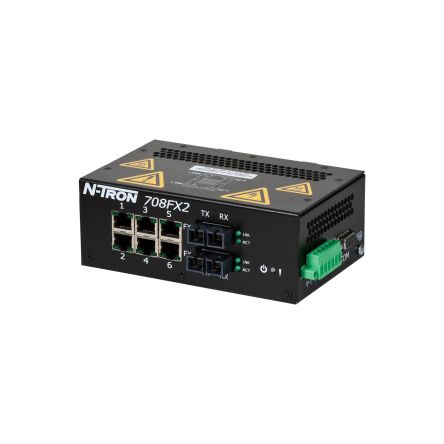 N-Tron FX2 Series DIN Rail Mount Ethernet Switch, 6 RJ45 Ports, 10/100Mbit/s Transmission, 10 → 30V dc [708FX2-SC]; 212-541