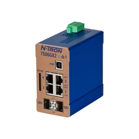 N-Tron GX2 Series DIN Rail Mount Ethernet Switch, 4 RJ45 Ports, 10/100/1000Mbit/s Transmission, 10 → 49V dc [7506GX2]; 212-542