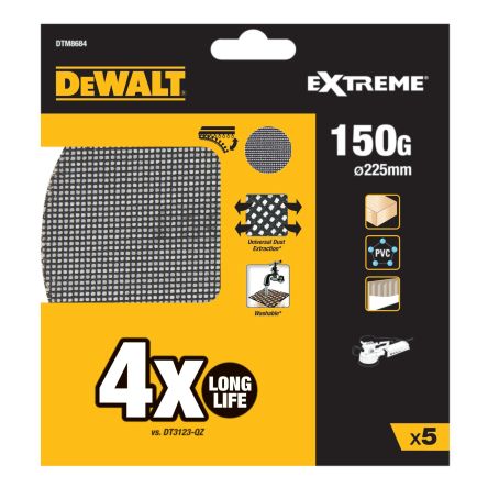 DeWALT DTM86 Silicon Carbide Sanding Disc, 225mm, 150 Grit, 5 in pack [DTM8684-QZ]; 215-852