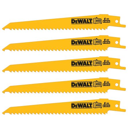 DeWALT, 6 Teeth Per Inch Wood 152mm Cutting Length Reciprocating Saw Blade, Pack of 5 [DT2359-QZ]; 215-891