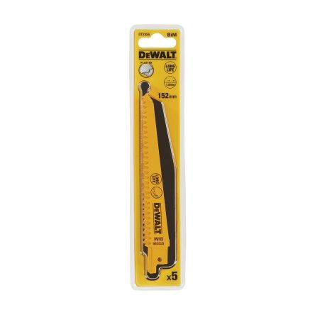 DeWALT, 6 Teeth Per Inch Metal, Wood 152mm Cutting Length Reciprocating Saw Blade, Pack of 5 [DT2356-QZ]; 215-995