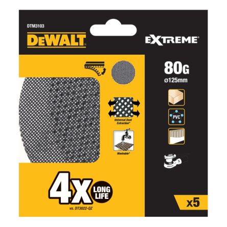 DeWALT DTM31 Silicon Carbide Sanding Disc, 125mm, 80 Grit, 5 in pack [DTM3103-QZ]; 216-130