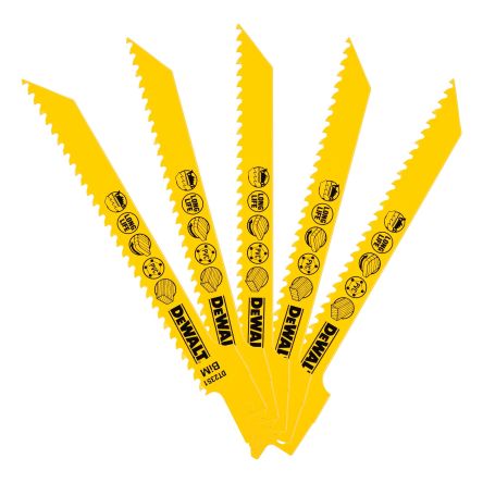 DeWALT, 6 Teeth Per Inch Wood 152mm Cutting Length Reciprocating Saw Blade, Pack of 5 [DT2351-QZ]; 216-221