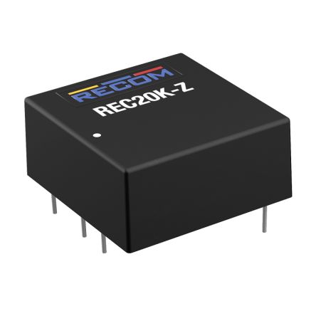Recom REC20K Series DC-DC Converter, 9V dc/ 2.222A Output, 18-75 V dc Input, 20W, Through Hole, +105°C Max Temp -40°C [REC20K-4809SZ]; 217-580