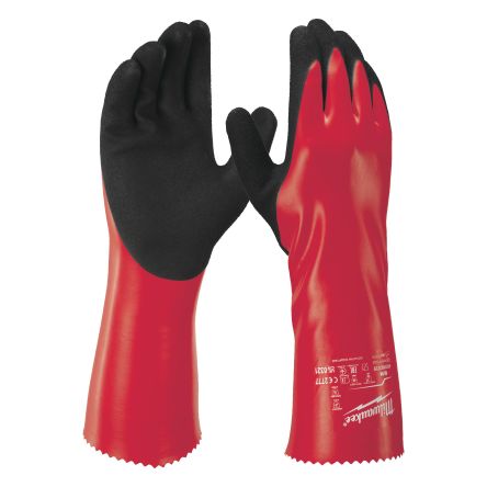 Milwaukee Chemical Gloves Black/Red Nylon Chemical Resistant Work Gloves, Size 10, XL, Nitrile Coating [4932493231]; 218-241
