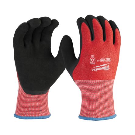 Milwaukee Winter Cut Black/Red Glass Fibre, HPPE Cut Resistant Work Gloves, Size 9, L, Latex Coating [4932480603]; 218-291