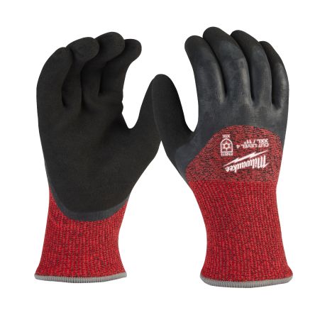 Milwaukee Winter Cut Black/Red Glass Fibre, HPPE Cut Resistant Work Gloves, Size 7, S, Latex Coating [4932480611]; 218-296