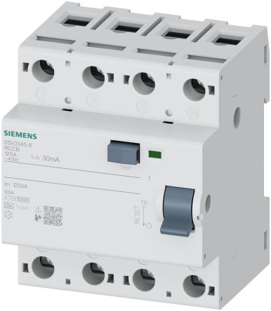 Siemens 5SV3 RCCB, 125A, 4 Pole, 30mA, Type A, 230/400V [5SV3345-6]; 218-869
