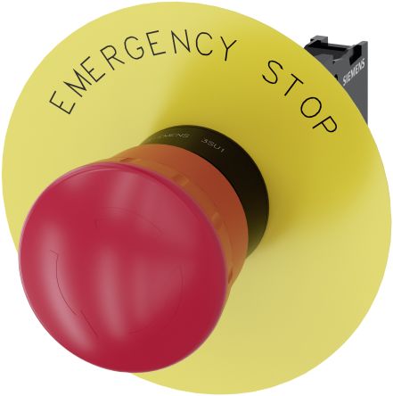 Siemens 3SU1 Series Latching Emergency Stop Push Button, Front, 22.3mm Cutout, 1, IP66, IP67, IP69(IP69K) [3SU1100-1HB20-1CG0]; 219-852