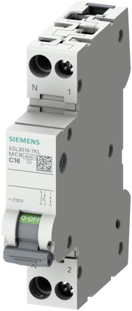 Siemens SENTRON 5SL3 Circuit Breaker, 1+N, 10A Curve C, 230V AC, 60V DC, 4.5 KA Breaking Capacity [5SL3010-7KL]; 220-097