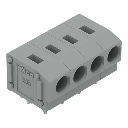 WAGO 235 Series PCB Terminal Block, 4-Contact, 5/5.08mm Pitch, Through Hole Mount, 1-Row, Push Wire Termination [235-404]; 220-505