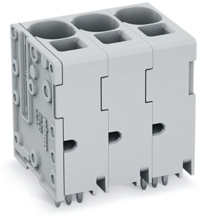 WAGO 2636 Series PCB Connector, 3-Contact, 10mm Pitch, Feed Through Mount, 1-Row, Push-In Cage Clamp Termination [2636-3103/020-000]; 220-694