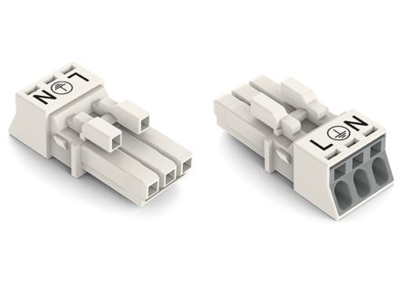 WAGO 890 Series Female Lighting Connector, 3-Pole, Female, 3-Way, Plug-In Mount, 16A, IP20, IP40 [890-223]; 220-882