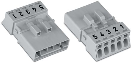 WAGO 890 Series Male Lighting Connector, 5-Pole, Male, 5-Way, Plug-In Mount, 16A, IP20, IP40 [890-255]; 220-925