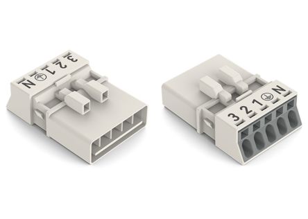 WAGO 890 Series Male Lighting Connector, 5-Pole, Male, 5-Way, Plug-In Mount, 13A, IP20, IP40 [890-235]; 220-935