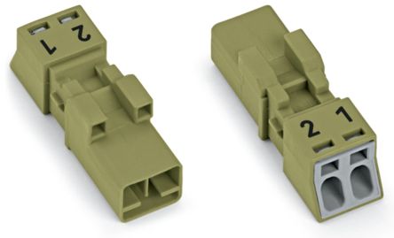 WAGO 890 Series Male Lighting Connector, 2-Pole, Male, 2-Way, Plug-In Mount, 16A, IP20, IP40 [890-272]; 221-145