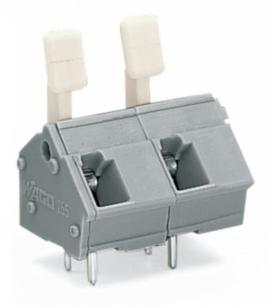 WAGO 256 Series PCB Connector, 2-Contact, 10/10.16mm Pitch, Through Hole Mount, 1-Row, Cage Clamp Termination [256-602/333-000]; 221-252
