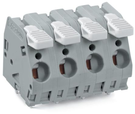 WAGO 2706 Series PCB Connector, 4-Contact, 10mm Pitch, Through Hole Mount, 1-Row, Cage Clamp Termination [2706-204]; 221-281