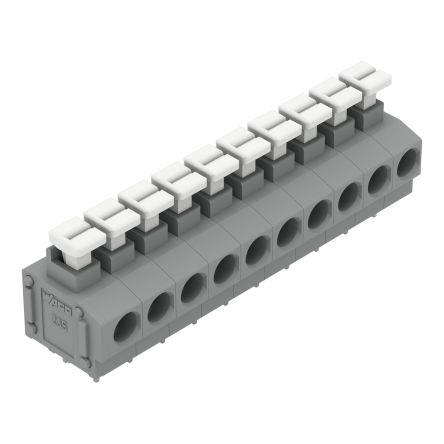 WAGO 235 Series PCB Terminal Block, 10-Contact, 5/5.08mm Pitch, Through Hole Mount, 1-Row, Push-In Cage Clamp [235-410/331-000]; 221-460