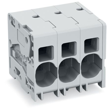 WAGO 2636 Series PCB Connector, 3-Contact, 10mm Pitch, Feed Through Mount, 1-Row, Push-In Cage Clamp Termination [2636-1103/020-000]; 221-742