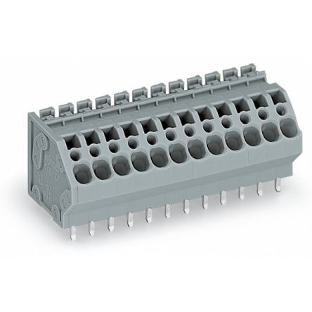 WAGO 745 Series PCB Connector, 12-Contact, 5mm Pitch, Through Hole Mount, 1-Row, Cage Clamp Termination [745-112]; 222-476