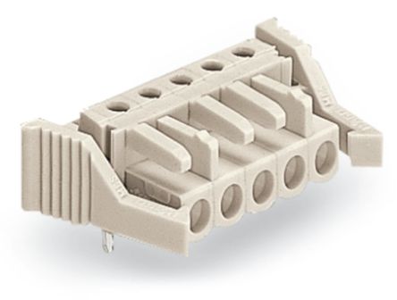 WAGO 722 Series Series Angled PCB Mount PCB Header, 5-Contact, 1-Row, 5mm Pitch, Solder Termination [722-235/039-000]; 223-009