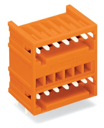 WAGO 734 Series Angled PCB Header, 6 Contact(s), 3.81 mm Pitch, 2 Row(s), Unshrouded [734-433]; 223-296