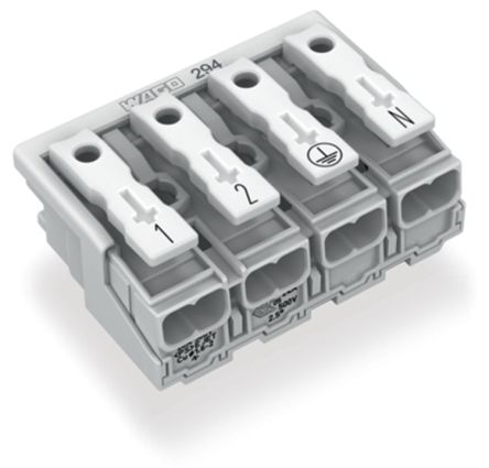 WAGO 294 Series Female Lighting Connector, 4-Pole, Female, 4-Way, Plug-In Mount, 24A [294-5014]; 223-987
