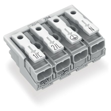 WAGO 294 Series Female Lighting Connector, 4-Pole, Female, 4-Way, Plug-In Mount, 24A [294-5024]; 223-990