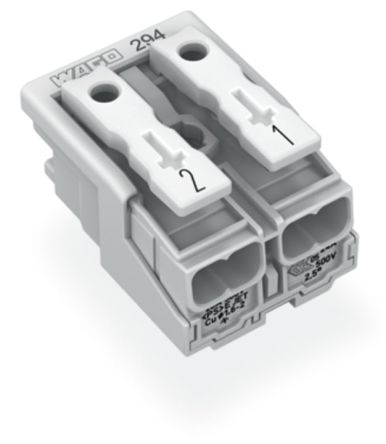 WAGO 294 Series Male Lighting Connector, 2-Pole, Male, 2-Way, Plug-In Mount, 24A [294-5042]; 223-995