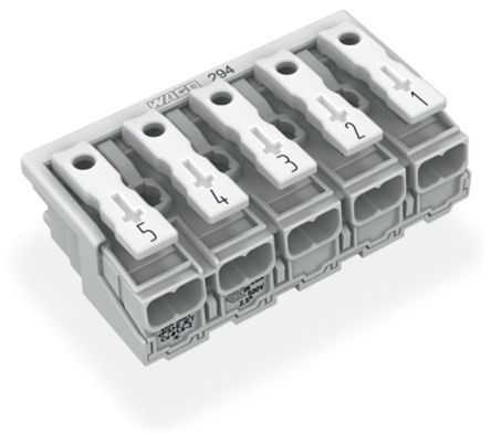 WAGO 294 Series Female Lighting Connector, 5-Pole, Female, 5-Way, Plug-In Mount, 24A [294-5045]; 223-998