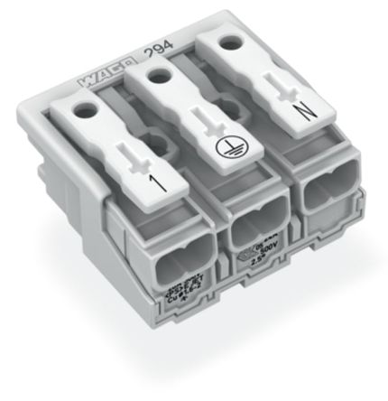 WAGO 294 Series Male Lighting Connector, 3-Pole, Male, 3-Way, Plug-In Mount, 24A [294-5053]; 223-999