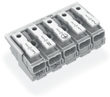 WAGO 294 Series Female Lighting Connector, 5-Pole, Female, 5-Way, Plug-In Mount, 24A [294-5055]; 224-000