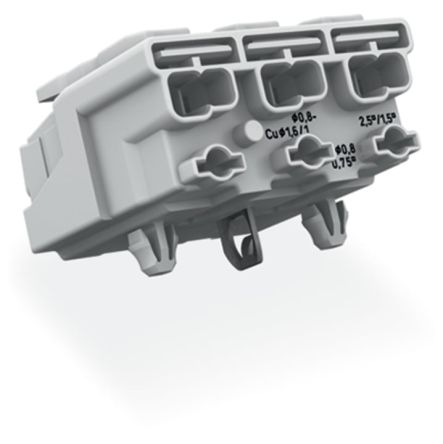 WAGO 294 Series Male Lighting Connector, 3-Pole, Male, 3-Way, Plug-In Mount, 24A [294-5123]; 224-003