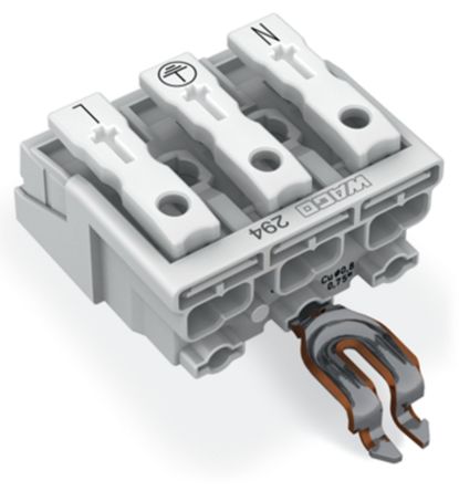 WAGO 294 Series Female Lighting Connector, 3-Pole, Female, 3-Way, Plug-In Mount, 24A [294-5313]; 224-422