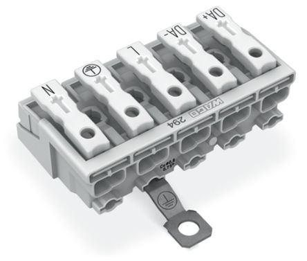 WAGO 294 Series Male Lighting Connector, 5-Pole, Male, 5-Way, Plug-In Mount, 24A [294-5435]; 224-428
